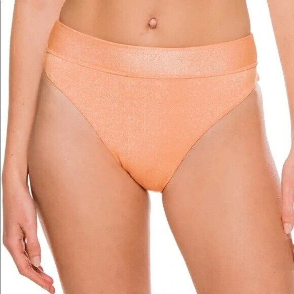 PilyQ PQ Citrine High Waist Teeny Orange Shimmer Swim Bikini Bottom Size L NWT